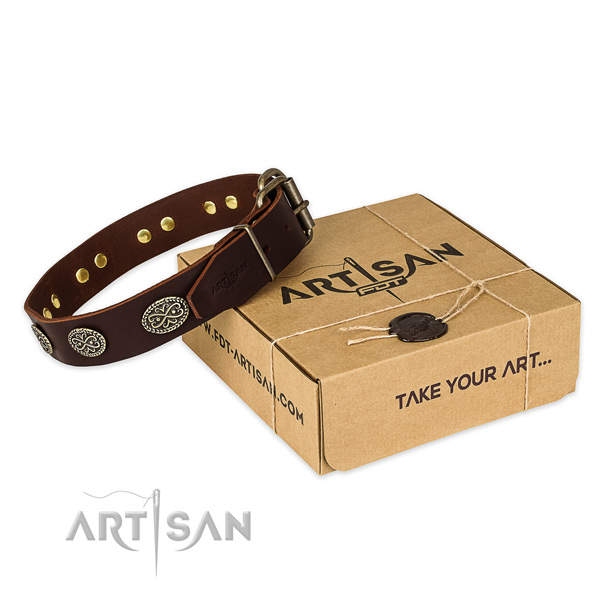 Strong fittings on genuine leather collar for your stylish dog