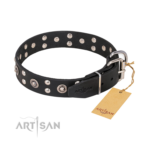 Natural leather dog collar with exquisite rust resistant decorations