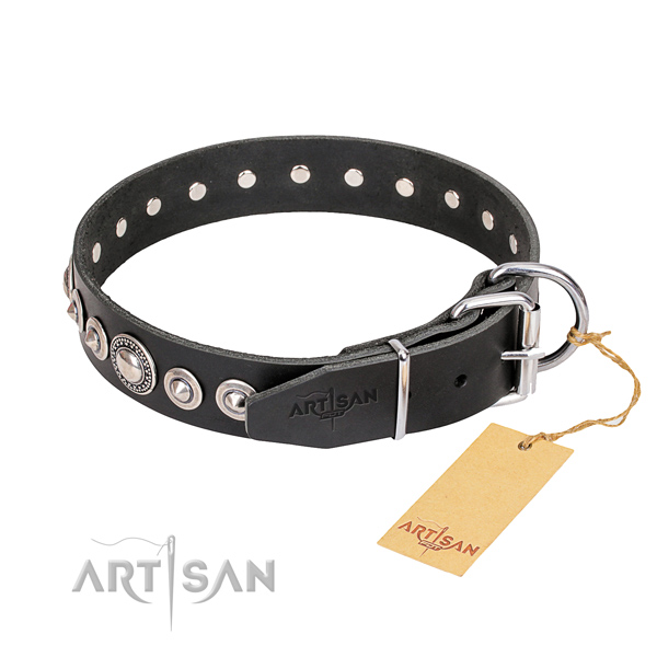 Top notch adorned dog collar of full grain natural leather