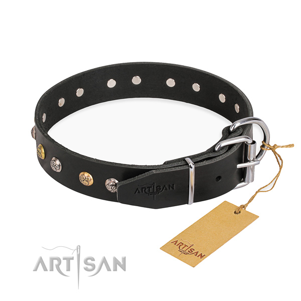 Soft natural genuine leather dog collar made for comfy wearing