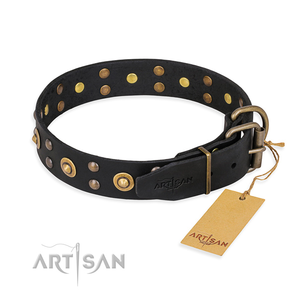 Rust resistant traditional buckle on genuine leather collar for your impressive canine