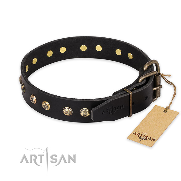 Corrosion resistant buckle on full grain leather collar for your lovely pet