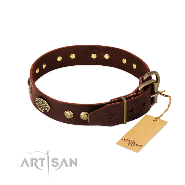 Rust resistant fittings on genuine leather dog collar for your canine