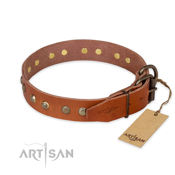 Rust-proof buckle on full grain leather collar for your attractive dog
