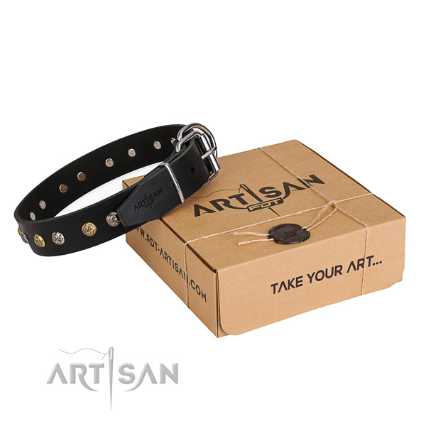Durable full grain genuine leather dog collar handmade for everyday use