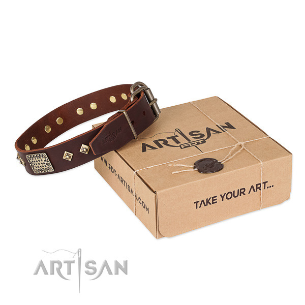 Adjustable full grain genuine leather collar for your attractive doggie