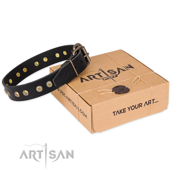Rust-proof hardware on full grain leather collar for your impressive pet