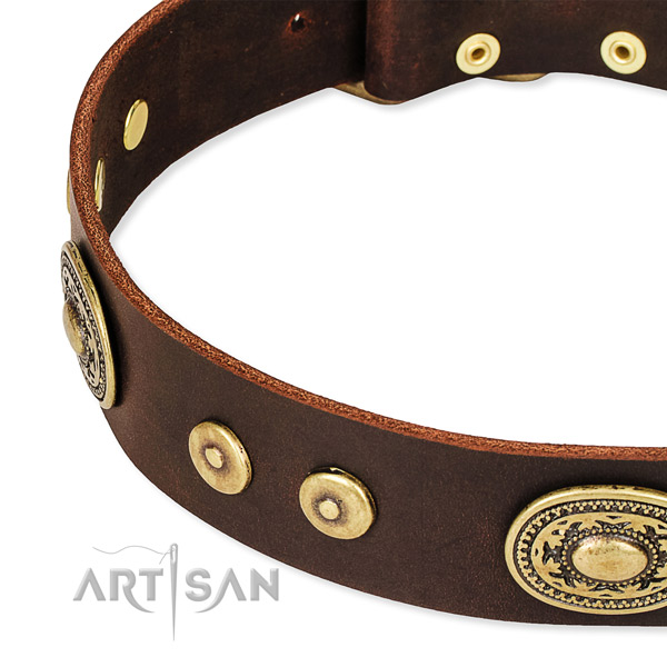 Decorated dog collar made of quality full grain natural leather