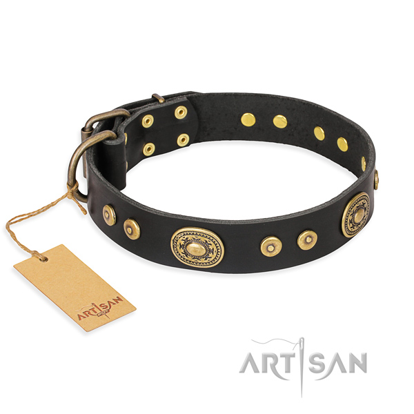 Full grain natural leather dog collar made of best quality material with rust-proof D-ring
