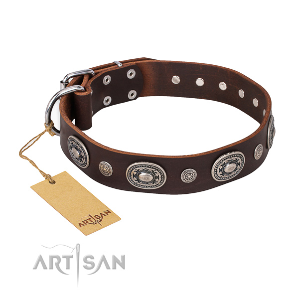 Strong genuine leather collar handmade for your dog