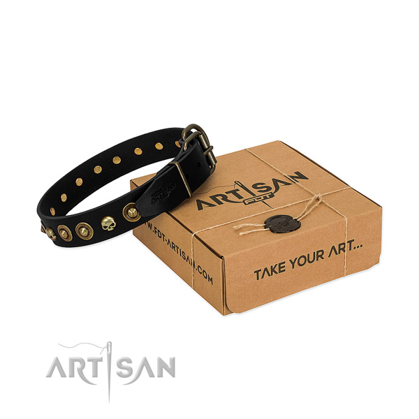 Natural leather collar with significant decorations for your four-legged friend