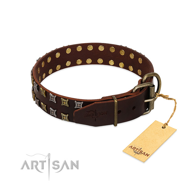 High quality full grain natural leather dog collar crafted for your doggie