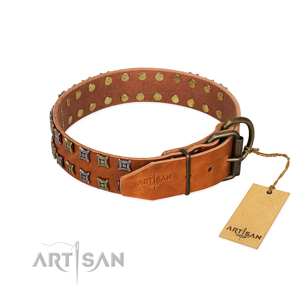 Reliable full grain natural leather dog collar created for your pet